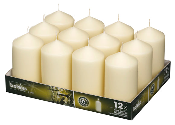 Bolsius Ivory Pillar Candle (Pack of 12) - 130mm x 70mm