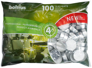 Bolsius Professional 4 Hour Silver Cup Tea Lights (Pack of 100)