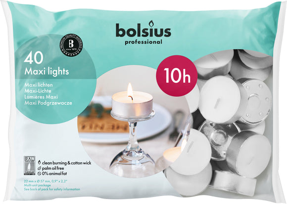 Bolsius Professional 10 Hour Maxi Tea Lights (Pack of 40)