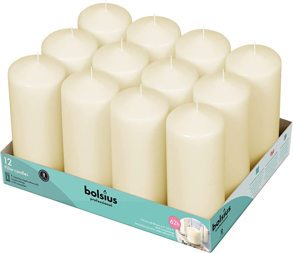 Bolsius Ivory Pillar Candle (Pack of 12) - 170mm x 70mm