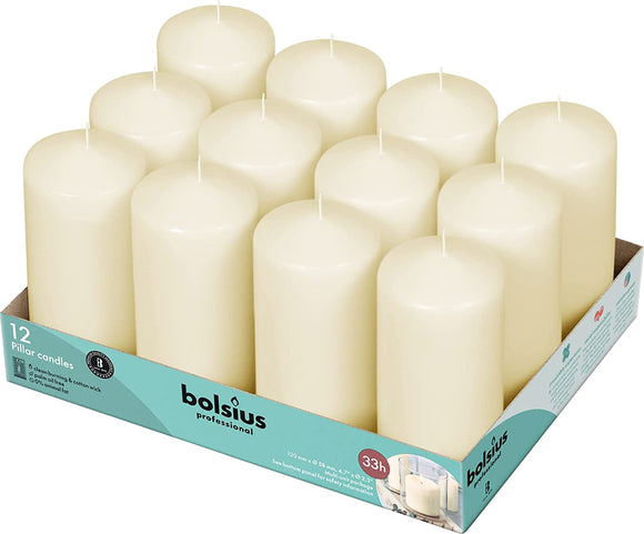 Bolsius Ivory Pillar Candle (Pack of 12) - 120mm x 60mm