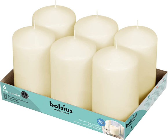 Bolsius Ivory Pillar Candle (Pack of 6) - 150mm x 80mm