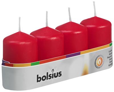 Bolsius Wine Red Church Pillar Candles (Pack of 4) - 60mm x 40mm