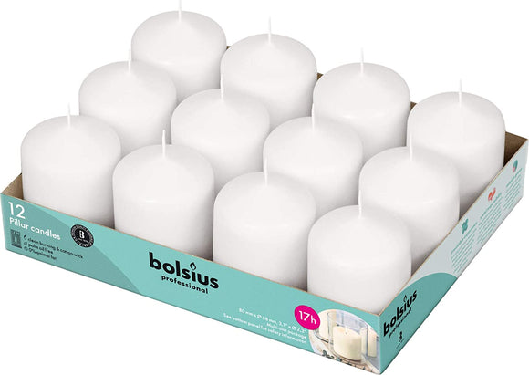 Bolsius White Pillar Candle (Pack of 12) - 80mm x 60mm