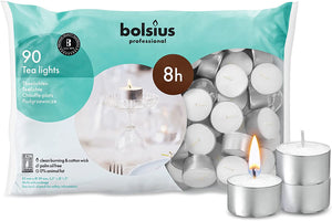 Bolsius Professional 8 Hour Silver Cup Tea Lights (Pack of 90)