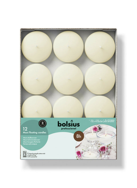Bolsius Ivory Large Floating Maxi Candles (Pack of 12)