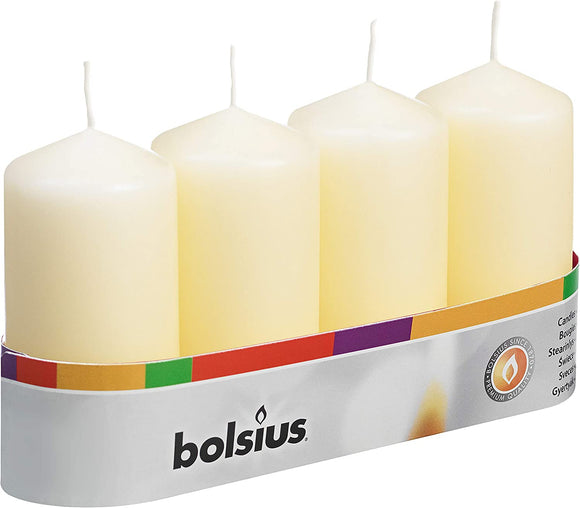 Bolsius Ivory Regular Church Pillar Candle (Pack of 4) - 100mm x 50mm