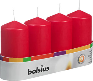 Bolsius Wine Red Regular Church Pillar Candles (Pack of 4) - 100mm x 50mm
