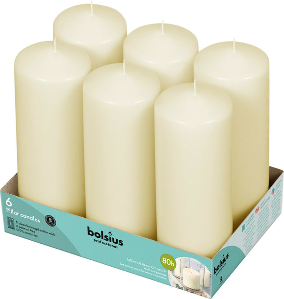 Bolsius Ivory Pillar Candle (Pack of 6) - 200mm x 70mm