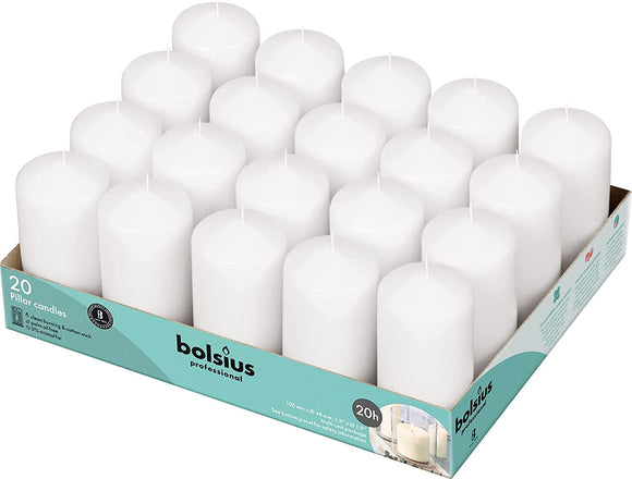 Bolsius White Pillar Candle (Pack of 20) - 100mm x 50mm