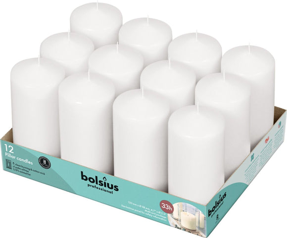 Bolsius White Pillar Candle (Pack of 12) - 120mm x 60mm
