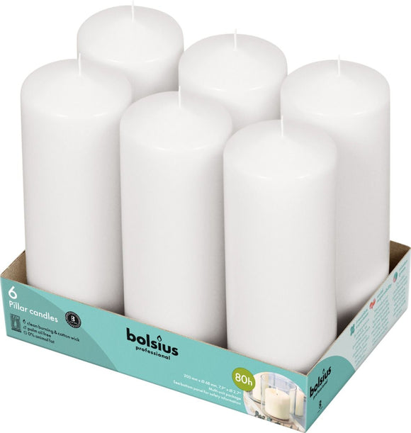 Bolsius White Pillar Candle (Pack of 6) - 200mm x 70mm