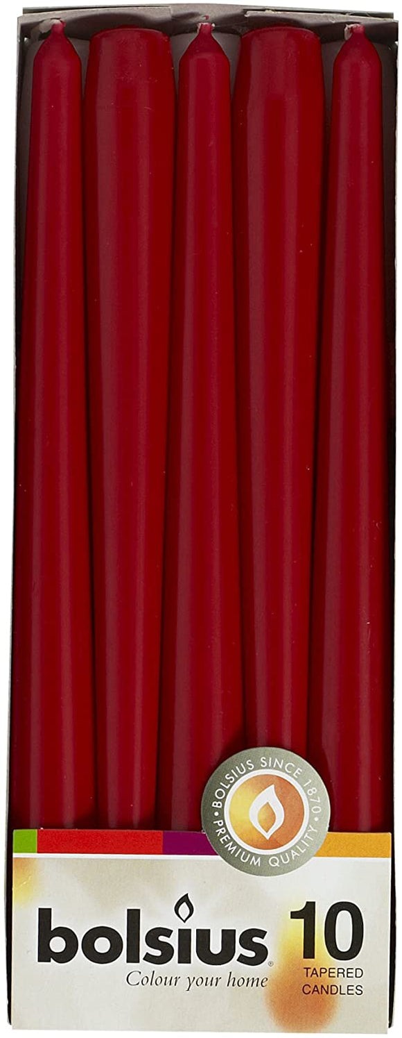 Bolsius Wine Red Tapered Dinner Candles (Pack of 10)