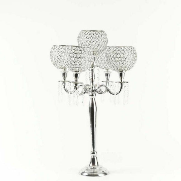 Candelabra with Crystal Globes & Acrylic Drops - 74cm Tall