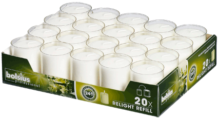 Bolsius Clear Relight 24 Hour Burn Candles (Pack of 20)