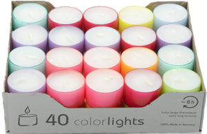 Assorted Summer Colour Cup 8 Hour Tea Lights (Pack of 40)